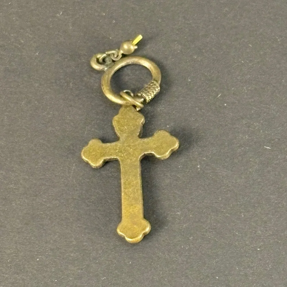 Vintage Catholic Crucifix Brass Pendant Unisex OS Bronze Good Aged Patina INRI